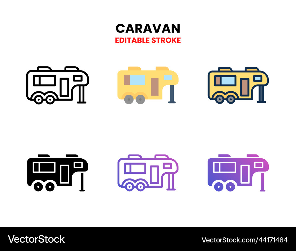 Caravan icon set with different styles Caravan icon set with different styles vector image