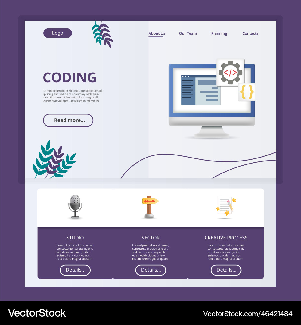 Coding flat landing page website template studio Coding flat landing page website template studio vector image