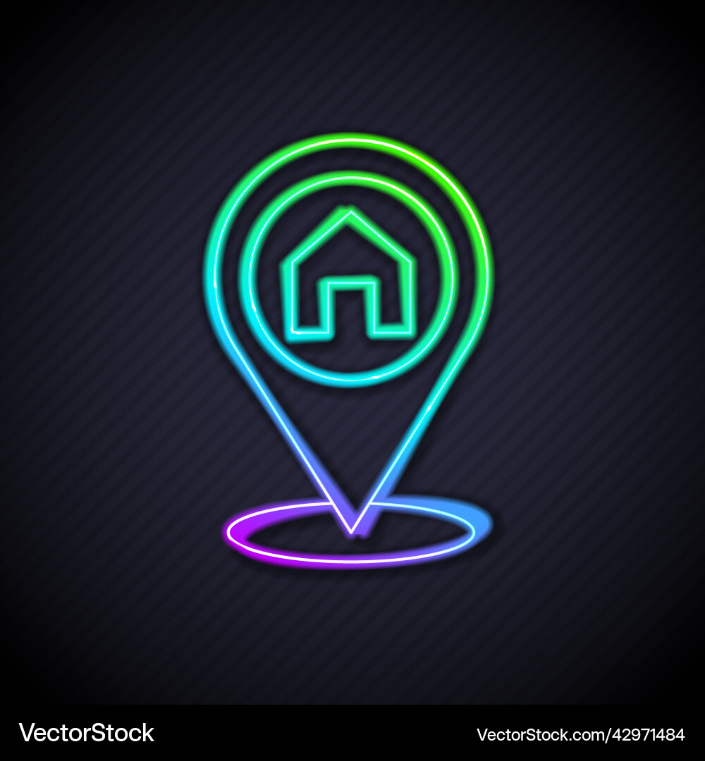 Glowing neon line map pointer with house icon Glowing neon line map pointer with house icon vector image
