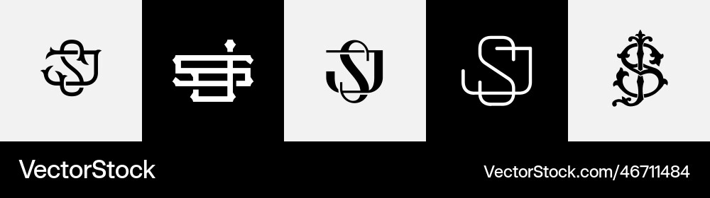 Initial letters js monogram logo design bundle vector image