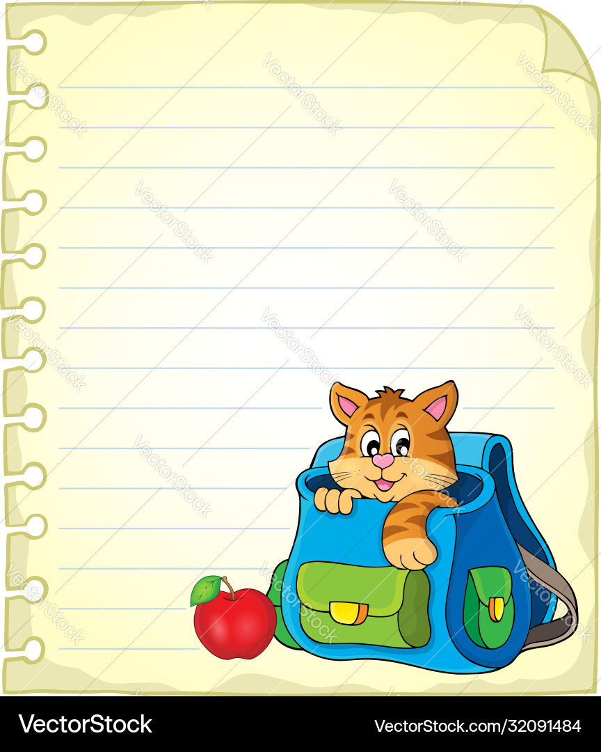 Notebook page with cat in schoolbag vector image