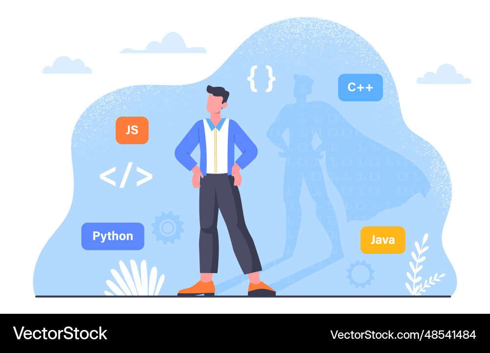Programmer with computer languages concept Programmer with computer languages concept vector image
