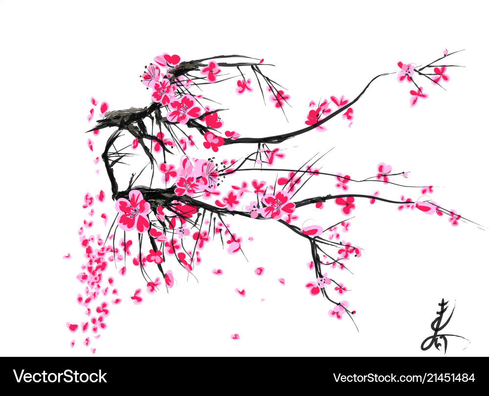 Realistic sakura blossom - japanese cherry tree Realistic sakura blossom - japanese cherry tree vector image