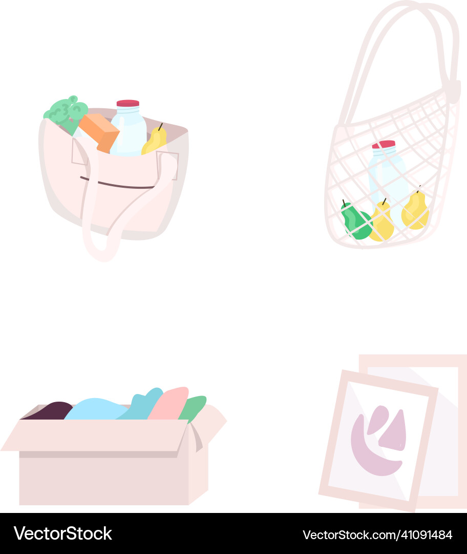 Reusable bag and box flat color objects set Reusable bag and box flat color objects set vector image