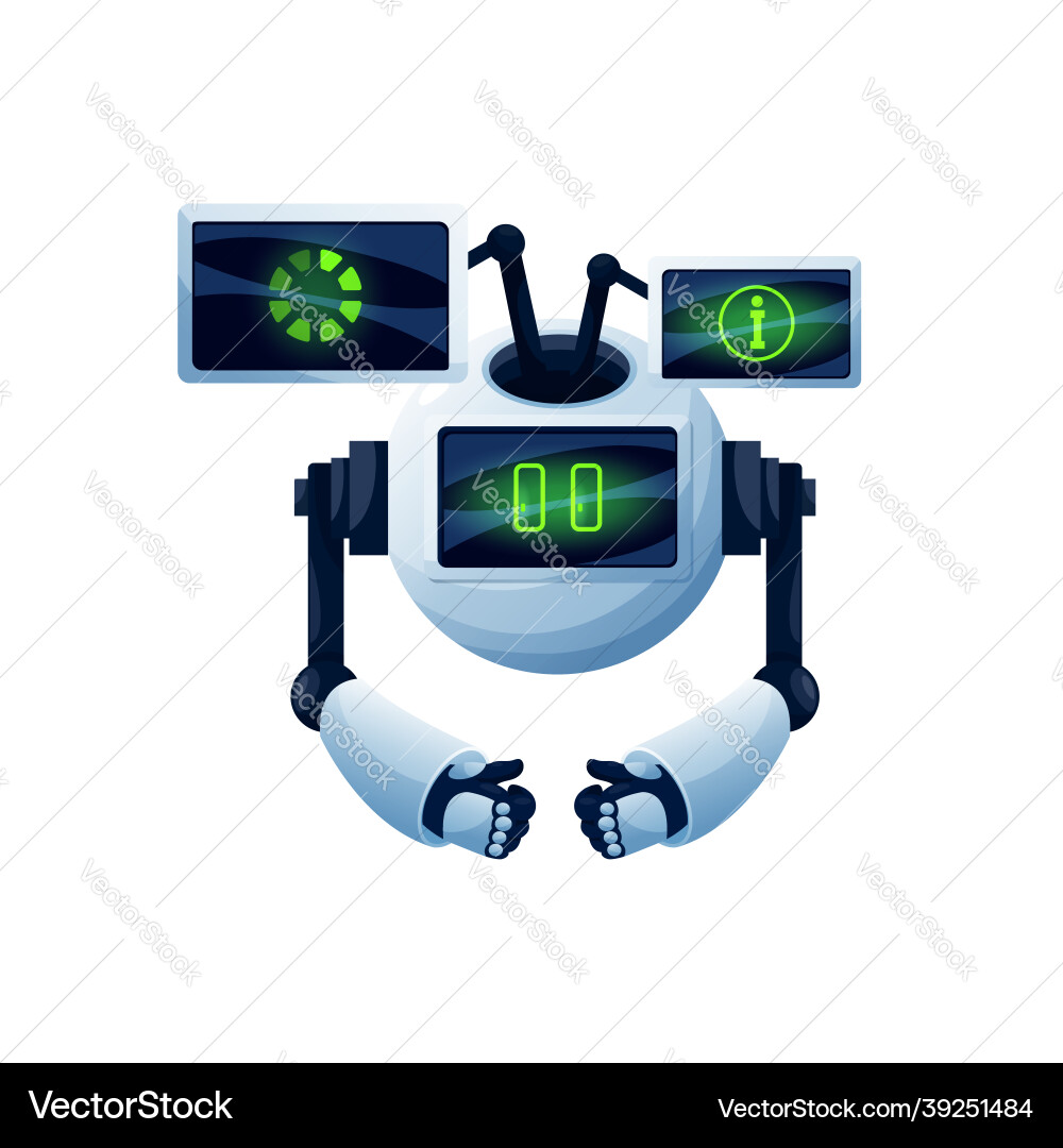 Robot chatbot with digital dashboards data screens Robot chatbot with digital dashboards data screens Vector Image