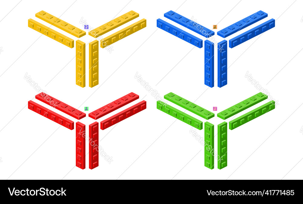 3d set of colored constructor kit in isometry 3d set of colored constructor kit in isometry vector image