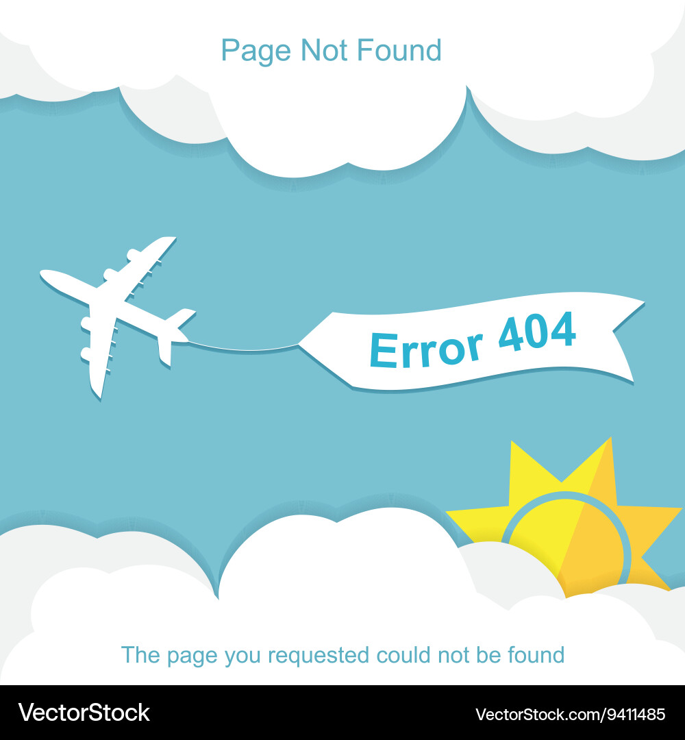 Airplane with 404 error notification Vector Image