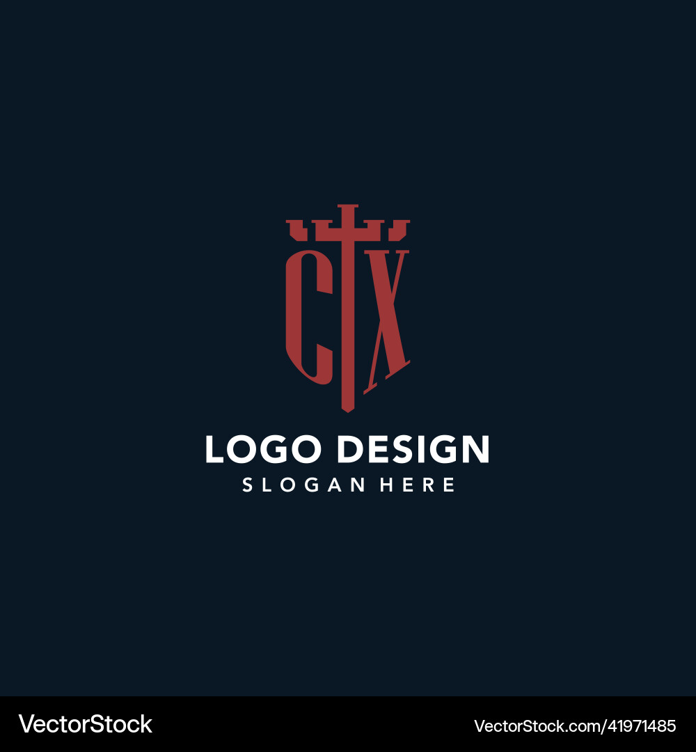 Cx initial monogram logos with sword and shield vector image