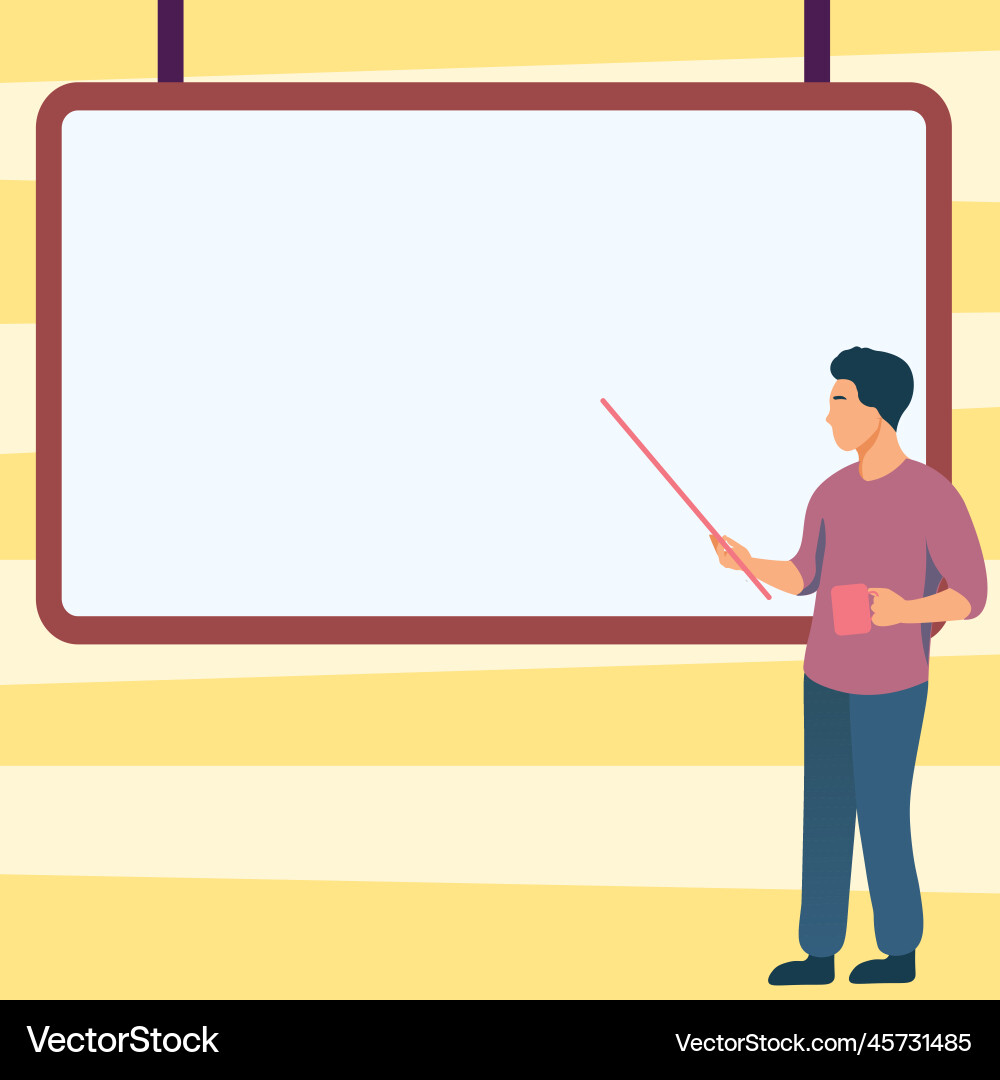 Man pointing with pointer stick to important Man pointing with pointer stick to important Vector Image