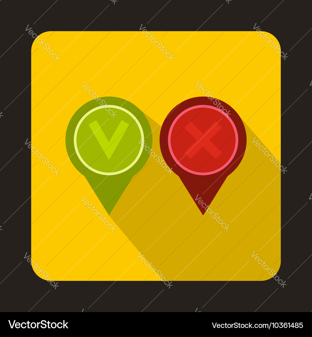 Pin with check and cross icon flat style Vector Image