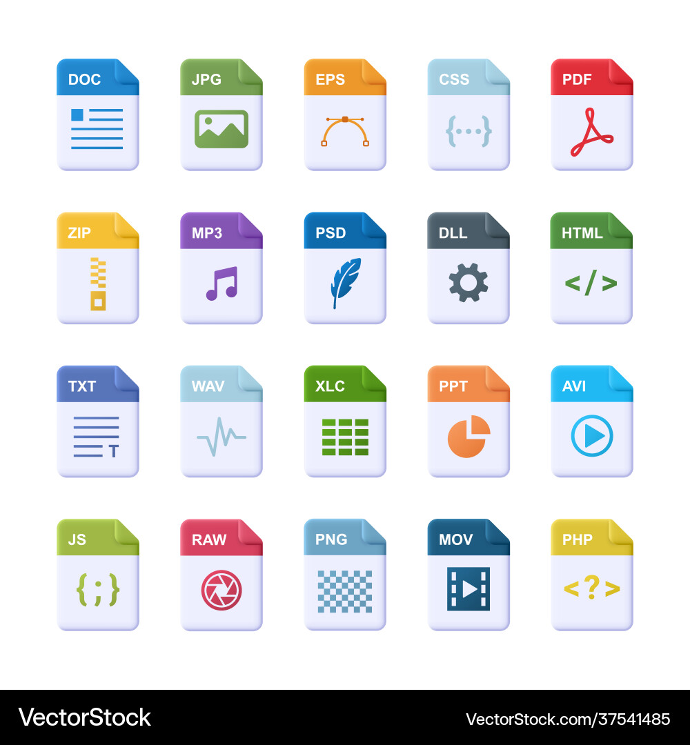 Realistic File Format Icons vector image