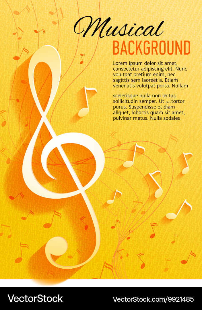 Seamless yellow pattern with music notes and key vector image
