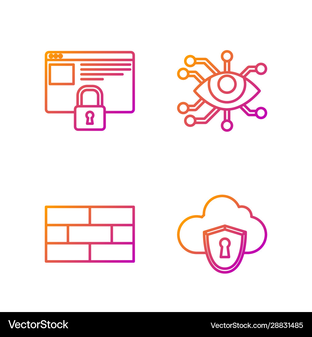 Set line cloud and shield bricks secure your Set line cloud and shield bricks secure your vector image