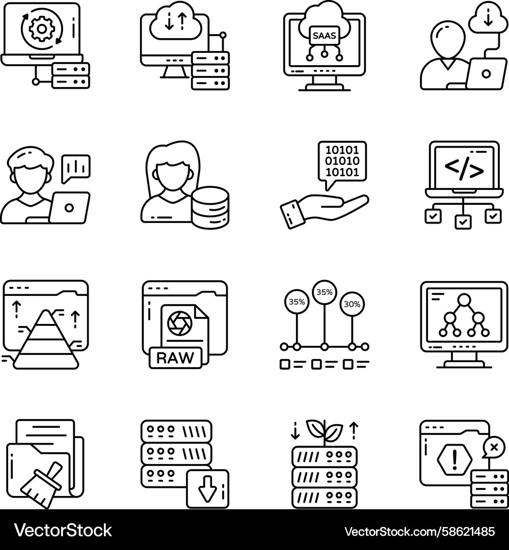 Set of data and document linear icons Vector Image
