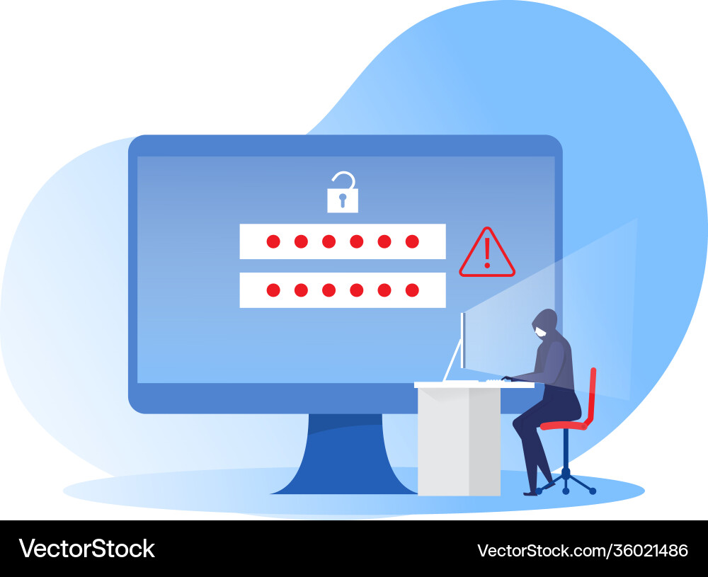 Cyber robber sitting at computer table Cyber robber sitting at computer table vector image