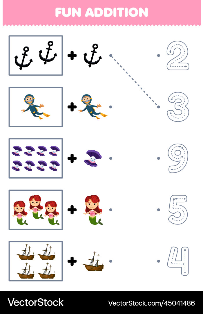 Education game for children fun counting and add Education game for children fun counting and add vector image