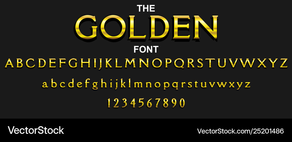 Golden font and alphabet with numbers typography Golden font and alphabet with numbers typography vector image