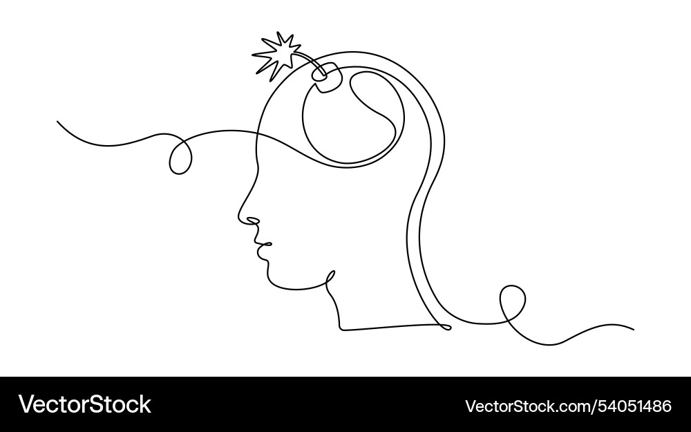 Head with bomb in one continuous line drawing Vector Image