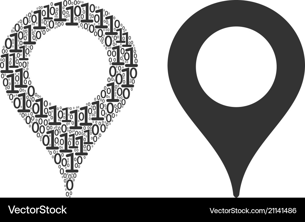 Map marker collage of binary digits Map marker collage of binary digits vector image