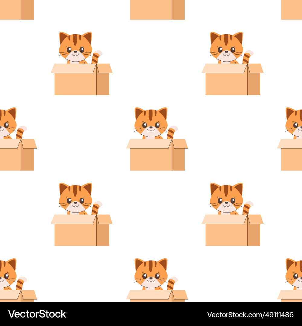 Seamless pattern cat in a box adoption Vector Image