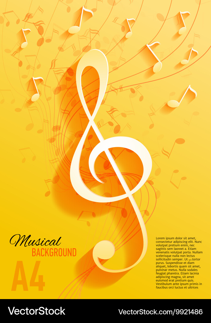 Seamless yellow pattern with music notes and key vector image