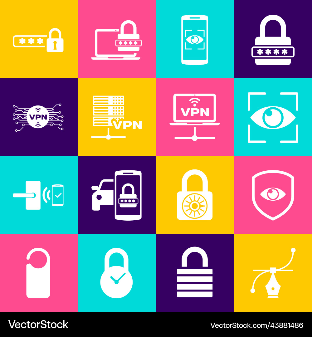 Set bezier curve shield and eye scan mobile vector image