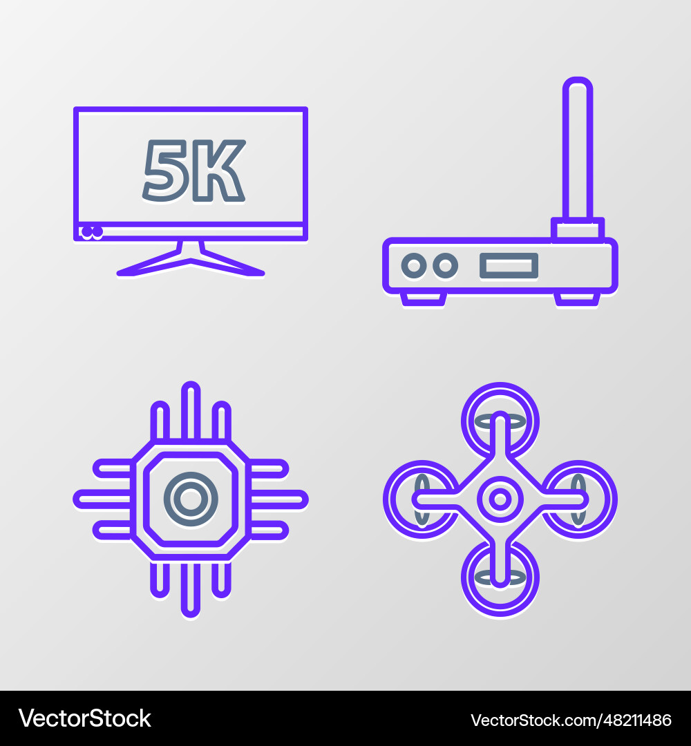 Set line drone processor router and wi-fi signal Set line drone processor router and wi-fi signal vector image