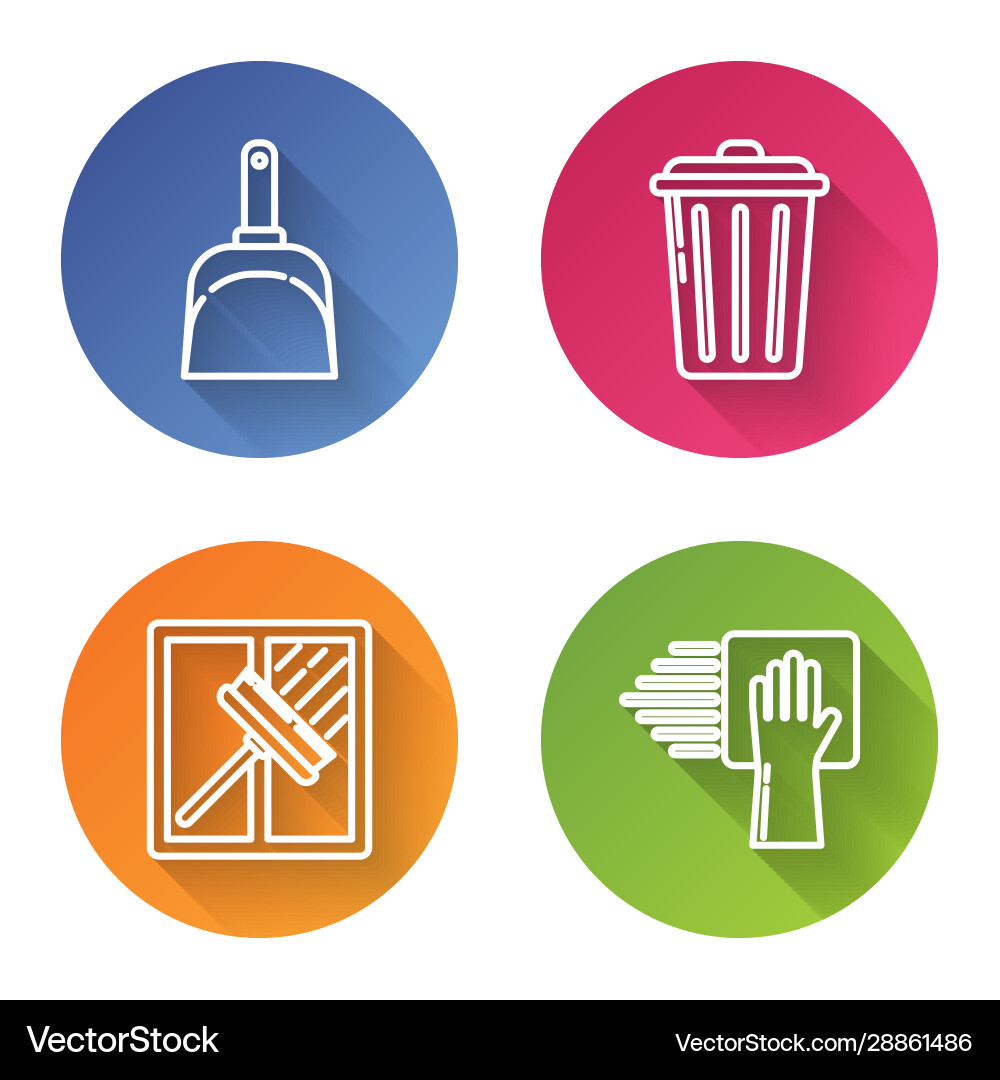 Set line dustpan trash can squeegee scraper Set line dustpan trash can squeegee scraper Vector Image