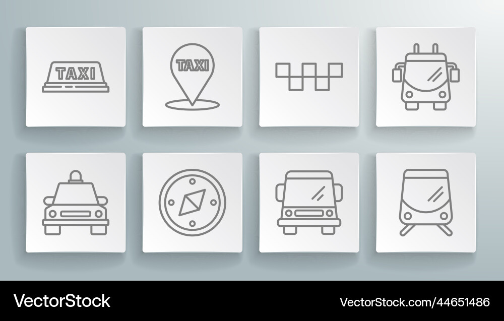 Set line taxi car map pointer with compass Set line taxi car map pointer with compass vector image