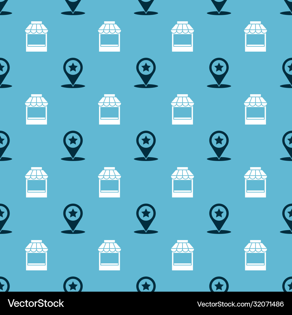 Set map pointer with star and shopping building Vector Image