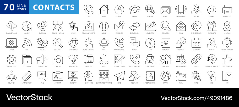 Set of 54 contact us web icons in line style vector image