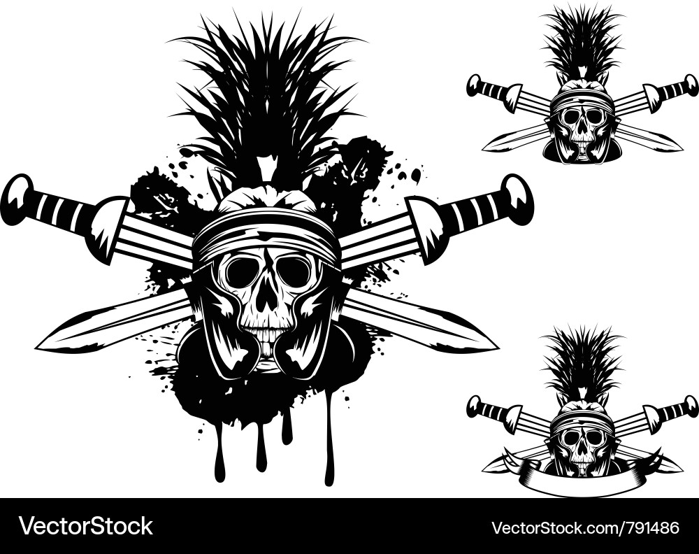 Skull with Crossed Swords and Helmet vector image