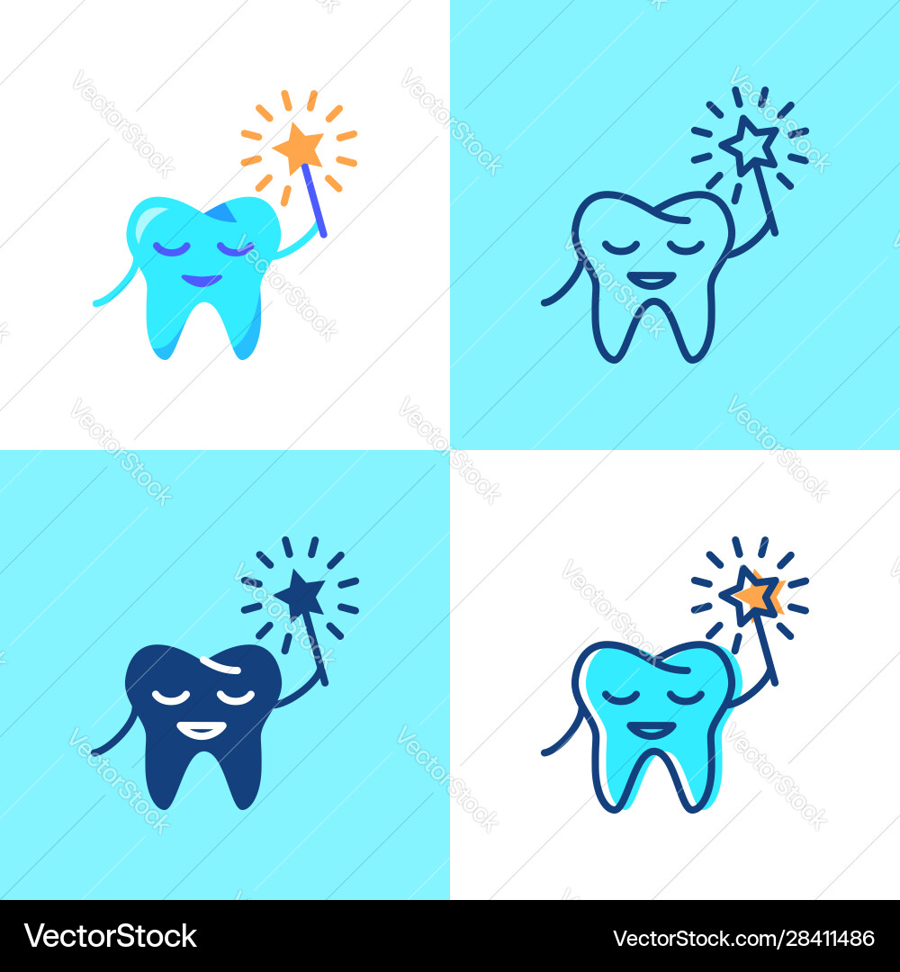 Smiling tooth icon set in flat and line style Vector Image