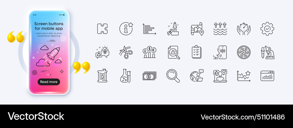 Timer checklist and startup rocket line icons vector image