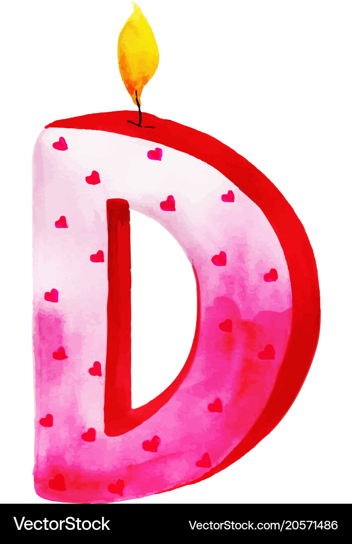 Watercolor happy birthday letter d candle vector image