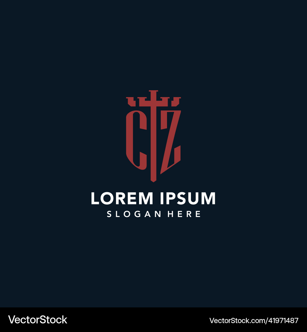 Cz initial monogram logos with sword and shield Vector Image