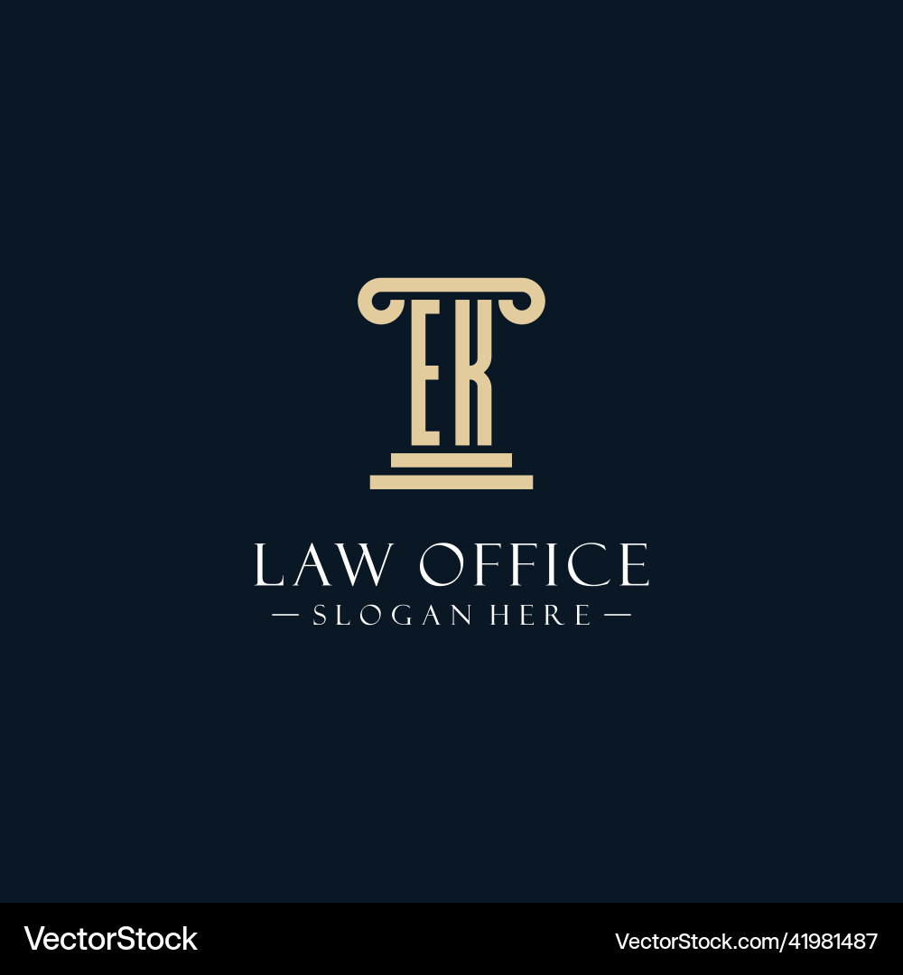Ek initial monogram logos with pillar shapes style vector image