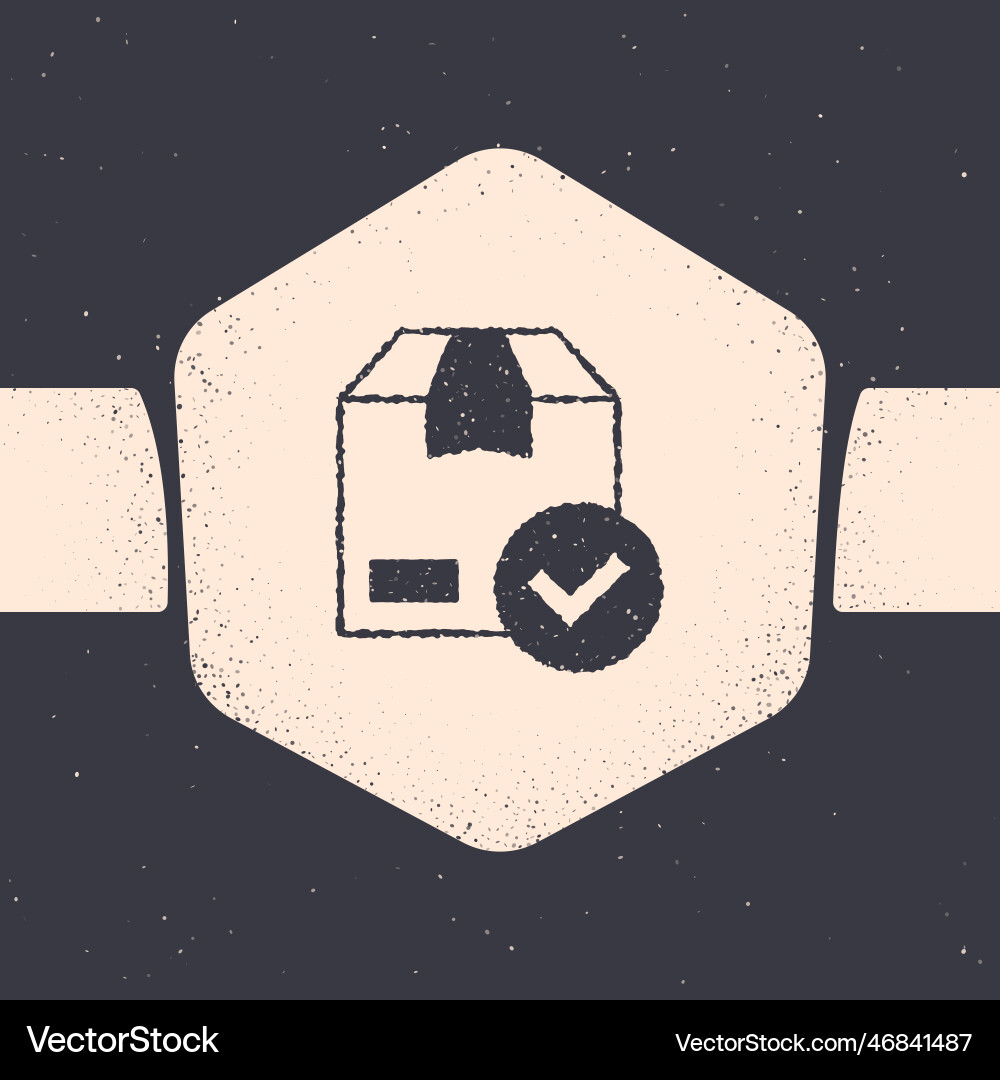 Grunge package box with check mark icon isolated Vector Image