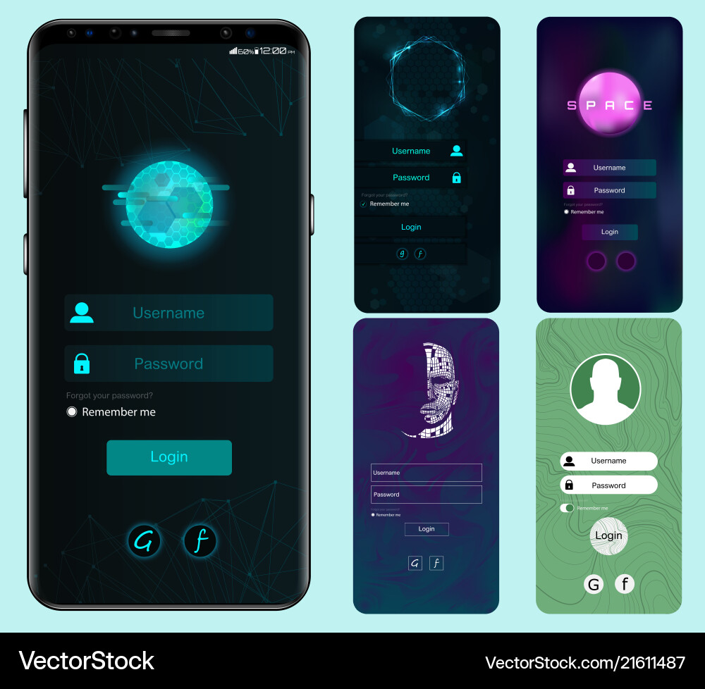 Login screen set material design ui Login screen set material design ui vector image
