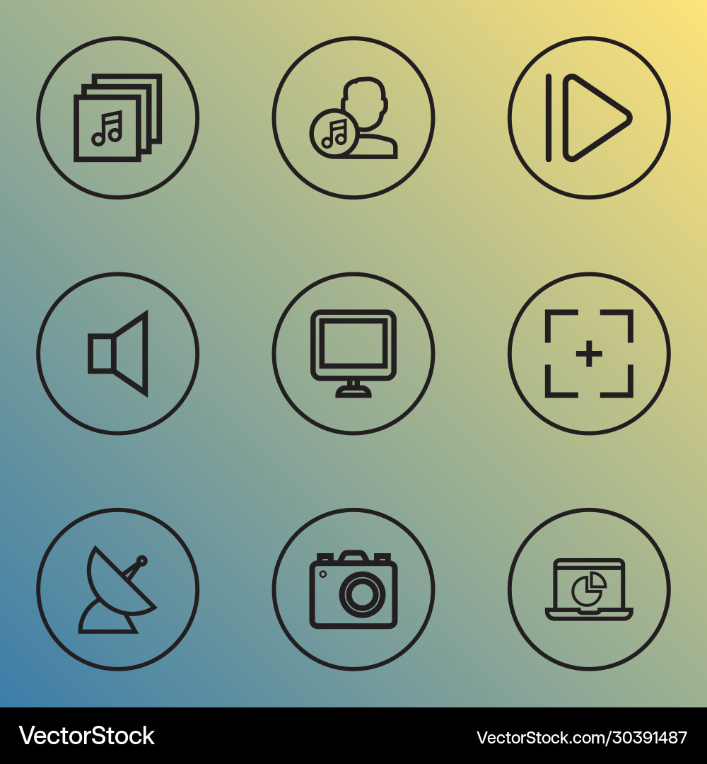 Multimedia icons line style set with communication Multimedia icons line style set with communication vector image