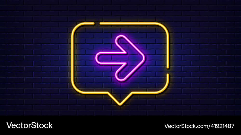 Next arrow line icon forward arrowhead neon Vector Image
