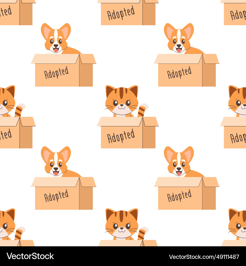 Seamless pattern of a cat and dog in box Vector Image