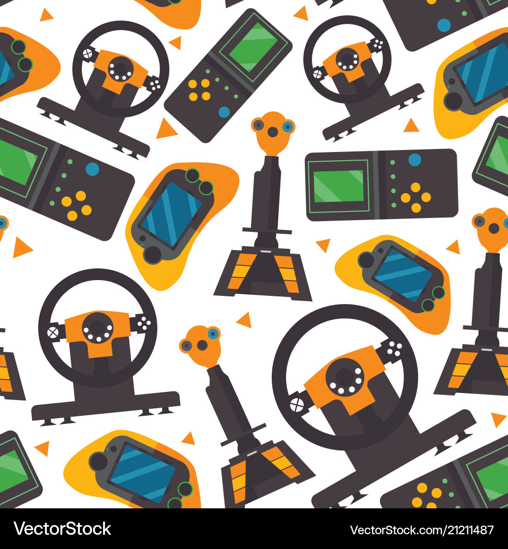 Seamless pattern with gamepads pc controllers Seamless pattern with gamepads pc controllers vector image