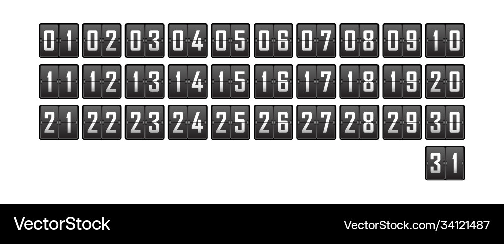 Set numbers from 1 to 31 on cells Set numbers from 1 to 31 on cells Vector Image