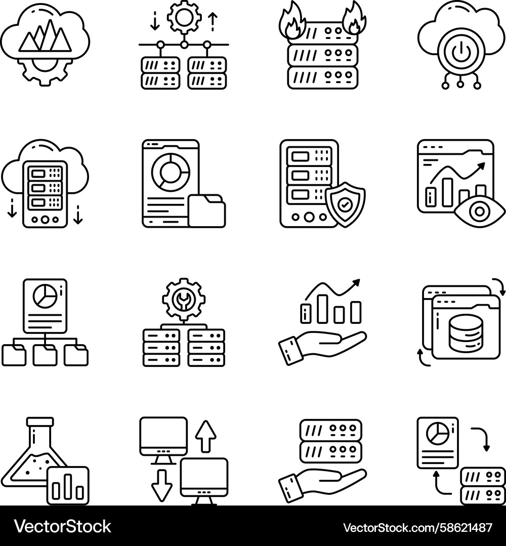 Set of data and network linear icons Vector Image