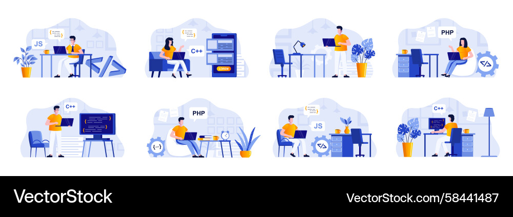 Software Developers Working Vector Image