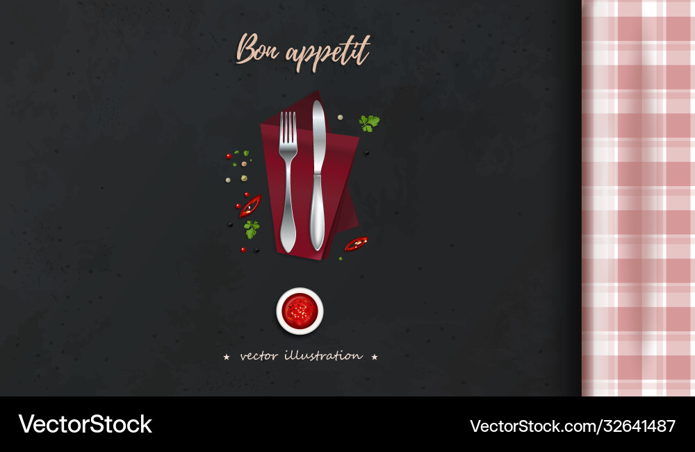 Table with a checkered tablecloth view from above Vector Image