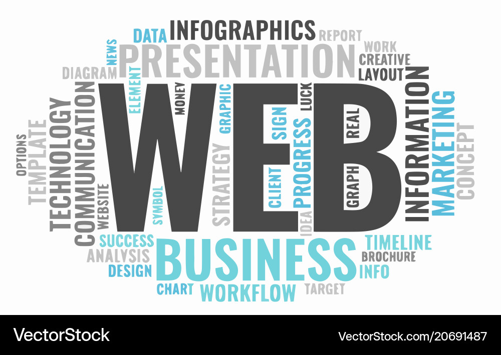 Web informative word cloud concept typography Web informative word cloud concept typography vector image