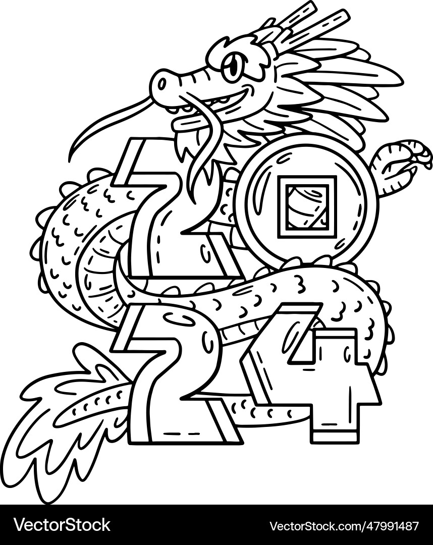Year of the Dragon Coloring Page 2024 Vector Image