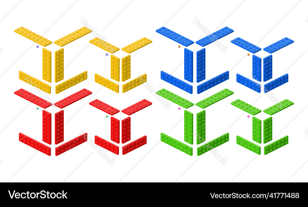 3d set of colored constructor kit in isometry 3d set of colored constructor kit in isometry vector image